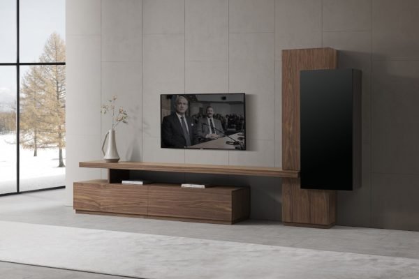 Modrest Bashia -  Contemporary Walnut + Black TV Stand