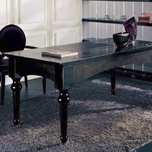 A&X Ambassador Transitional Black Crocodile Lacquer Office Desk