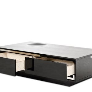 A&X Grand Modern Black Crocodile Lacquer Coffee Table with 2 Drawers