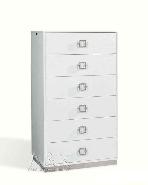 Victoria Modern White Crocodile Lacquer 6-Drawer Chest