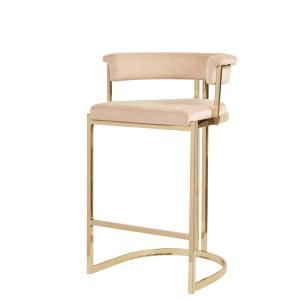 Modrest - Munith Modern Beige Velvet & Gold Counter Stool