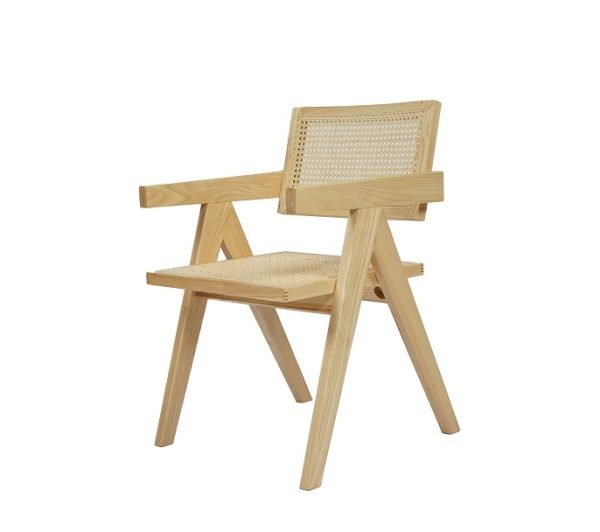 Modrest Aurora Modern Light Rattan and Natural Ash Dining Arm Chair - Image 2