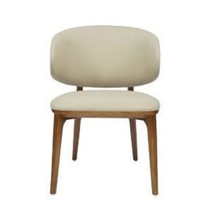 Modrest  Chance Cream Fabric  and Walnut Dining Chair Set of 2