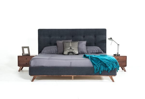 Modrest Addison Mid-Century Modern Grey Fabric & Walnut Bed - Image 5
