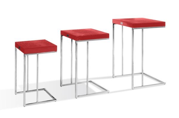 A&X Amelia - Modern Red Crocodile Lacquer End Table Set - Image 4