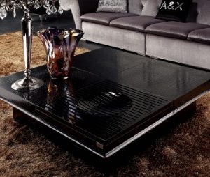 Horizon - Modern Black Crocodile Coffee Table w/ Pull Out Squares