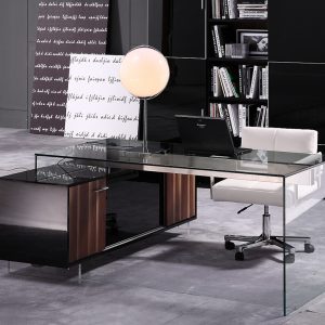 Alaska Modern Wood Veneer w/ Glass Top Office Desk