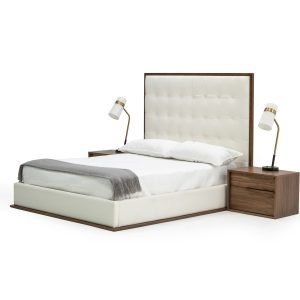 Modrest Amberlie - White Vegan Leather & Walnut Bed