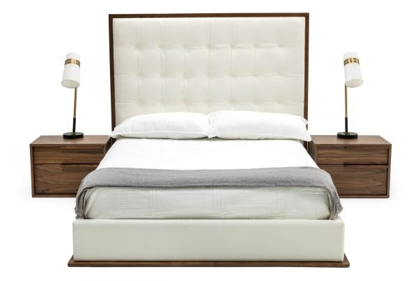 Modrest Amberlie - White Vegan Leather & Walnut Bed - Image 2