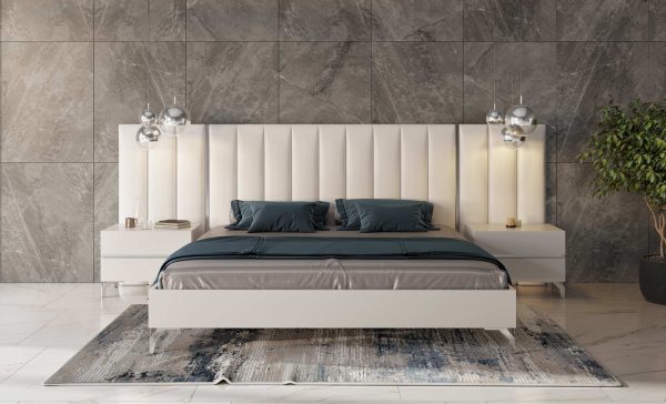 Nova Domus Angela - Eastern King Italian Modern White Eco Leather Bed w/ Nightstands and Wings - Image 3