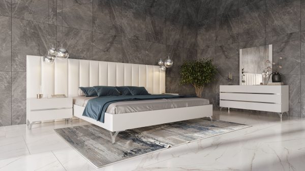 Nova Domus Angela - Eastern King Italian Modern White Eco Leather Bed w/ Nightstands and Wings - Image 5