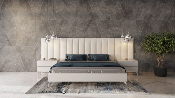 Nova Domus Angela - Eastern King Italian Modern White Eco Leather Bed w/ Nightstands and Wings - Image 4