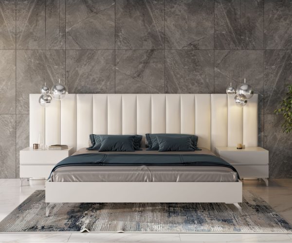 Nova Domus Angela - Italian Modern White Eco Leather Bed w/ Nightstands and Wings - Image 4