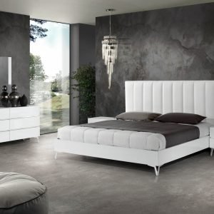 Nova Domus Angela - Eastern King Italian Modern White Eco Leather Bed w/ Nightstands
