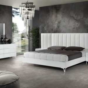 Nova Domus Angela - Queen Italian Modern White Eco Leather Bed w/ Nightstands and Wings