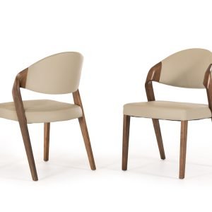 Modrest Arlo Mid-Century Beige & Walnut Dining Chair (Set of 2)