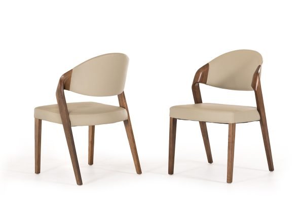Modrest Arlo Mid-Century Beige & Walnut Dining Chair (Set of 2)