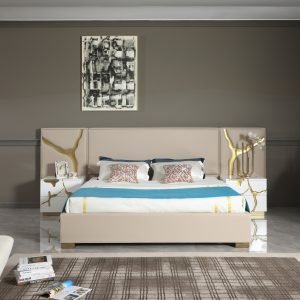 Modrest Aspen - Glam Beige Bonded Leather & Gold EK Bed