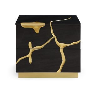 Modrest Aspen - Modern Wide Black and Gold Nightstand