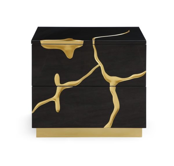 Modrest Aspen - Modern Wide Black and Gold Nightstand