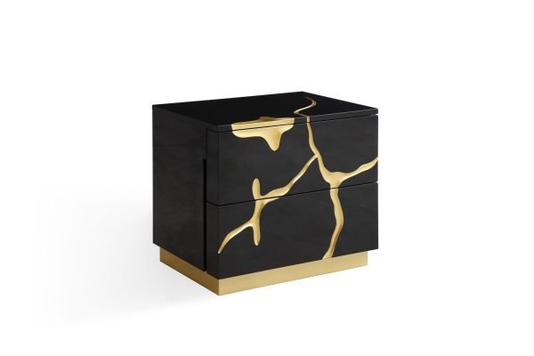 Modrest Aspen - Modern Wide Black and Gold Nightstand - Image 2