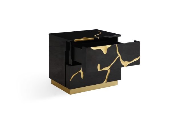 Modrest Aspen - Modern Wide Black and Gold Nightstand - Image 3
