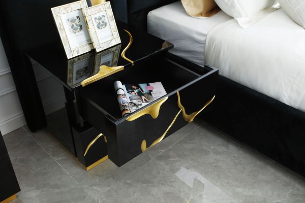 Modrest Aspen - Modern Wide Black and Gold Nightstand - Image 4