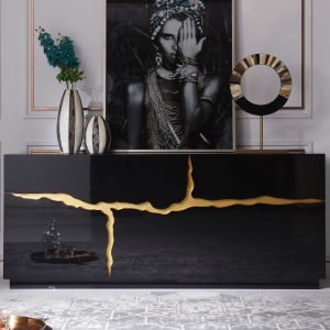 Modrest Aspen - Modern High Gloss Black & Gold Buffet