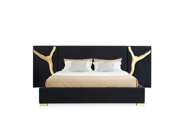 Modrest Aspen - Glam Black Velvet & Gold Bed - Image 2