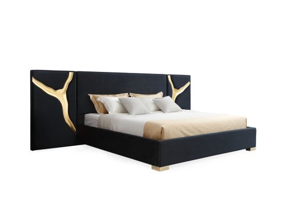 Modrest Aspen - Glam Black Velvet & Gold Bed - Image 3