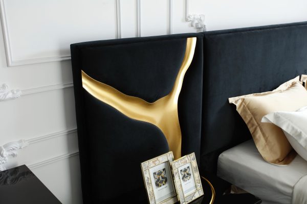 Modrest Aspen - Glam Black Velvet & Gold Bed - Image 4