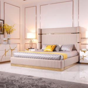 Modrest - Sterling Modern Beige + Gold Bed + Nightstands