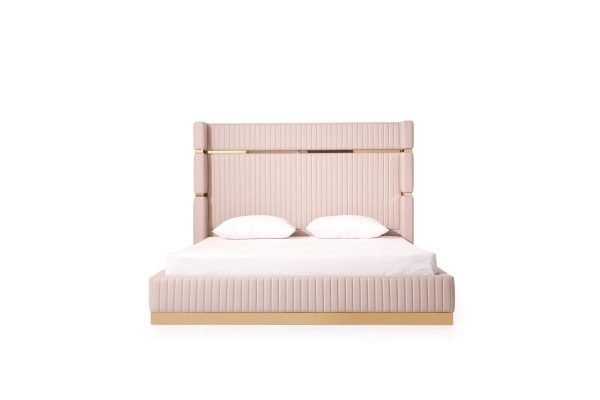 Modrest Sterling - Queen Modern Beige + Gold Bed + Nightstands - Image 2