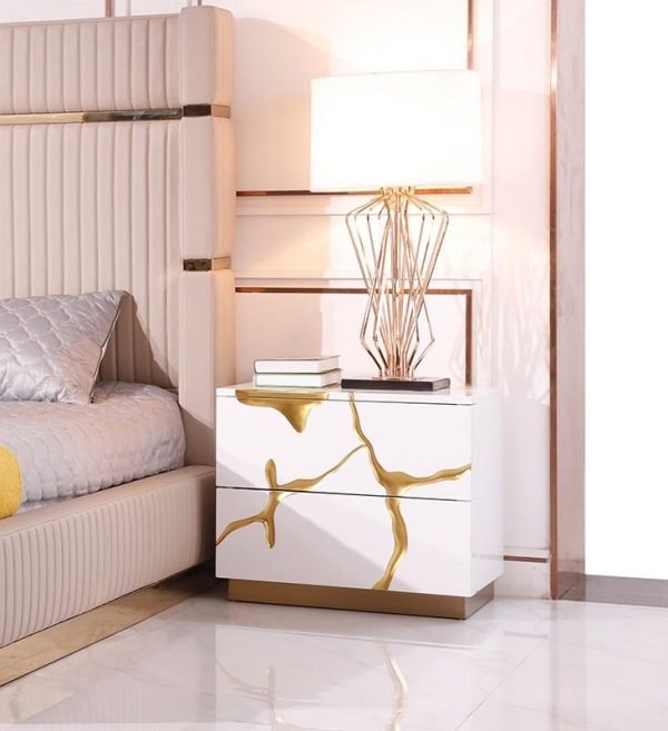 Modrest Sterling - Queen Modern Beige + Gold Bed + Nightstands - Image 5