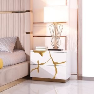 Modrest Aspen Modern White & Gold 2-Drawer Nightstand