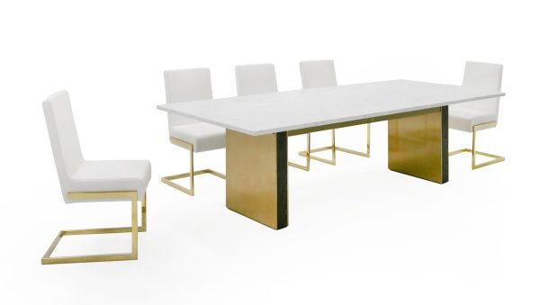 Modrest Auer - White Marble & Gold Dining Table - Image 3