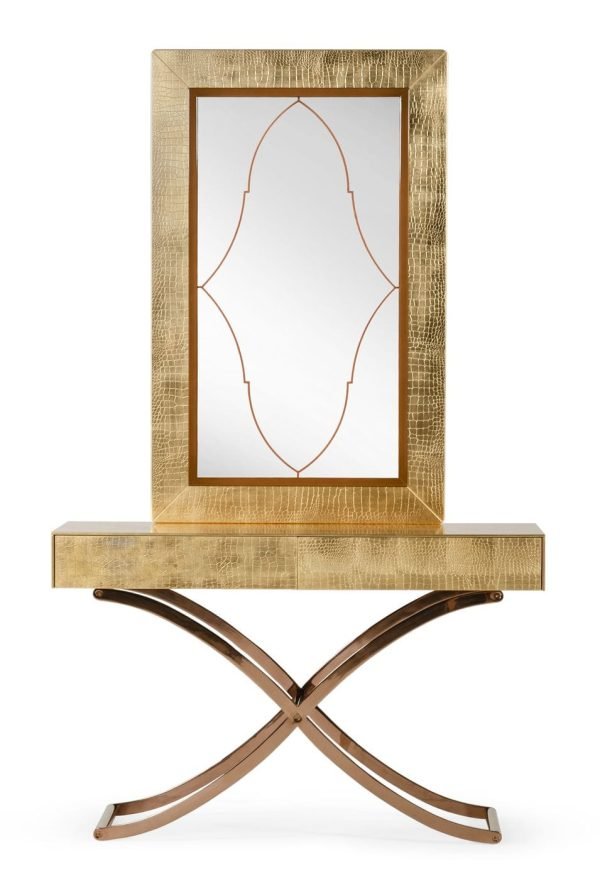 A&X Aversa - Gold Crocodile Console Table & Mirror
