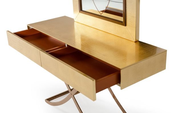 A&X Aversa - Gold Crocodile Console Table & Mirror - Image 2