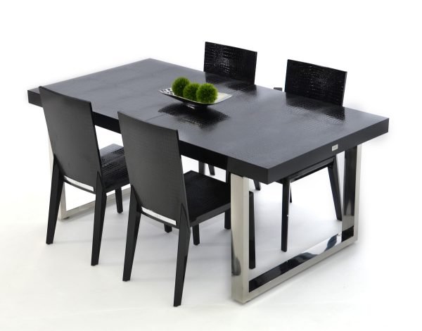 A&X Skyline Modern Black Crocodile Lacquer Extendable Dining Table - Image 5