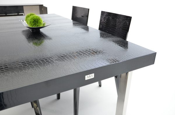 A&X Skyline Modern Black Crocodile Lacquer Extendable Dining Table - Image 4