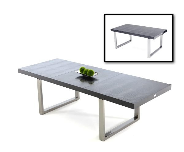A&X Skyline Modern Black Crocodile Lacquer Extendable Dining Table