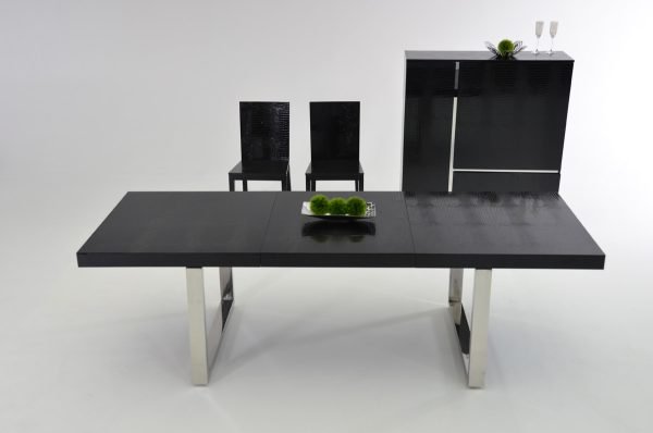 A&X Skyline Modern Black Crocodile Lacquer Extendable Dining Table - Image 3