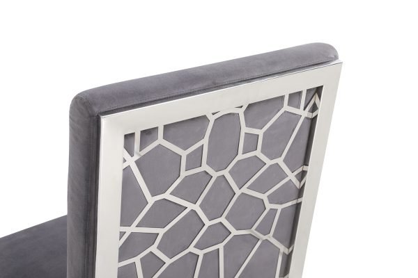 Modrest Reba Modern Grey Velvet & Stainless Steel Dining Chair (Set of 2) - Image 4