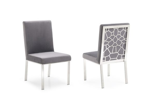 Modrest Reba Modern Grey Velvet & Stainless Steel Dining Chair (Set of 2) - Image 2