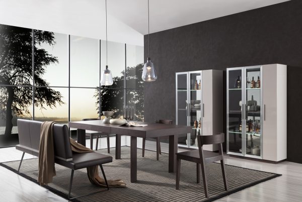 Union Modern Brown Oak w/ Grey Gloss Wine Cabinet - Image 3