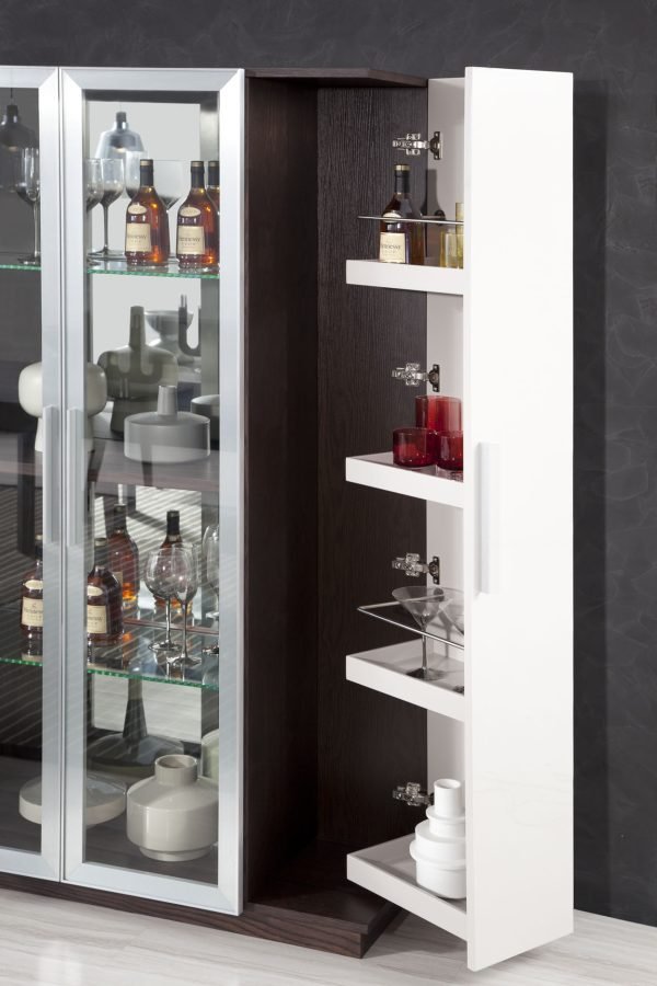 Union Modern Brown Oak w/ Grey Gloss Wine Cabinet - Image 2