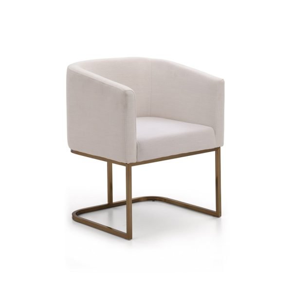 Modrest Yukon Modern White Fabric and Antique Brass Dining Chair - Image 4