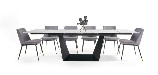 Modrest Baldwin - Modern Grey Ceramic & Black Metal Extendable Dining Table - Image 3