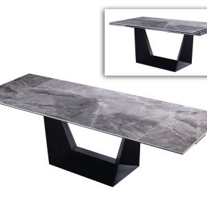 Modrest Baldwin - Modern Grey Ceramic & Black Metal Extendable Dining Table