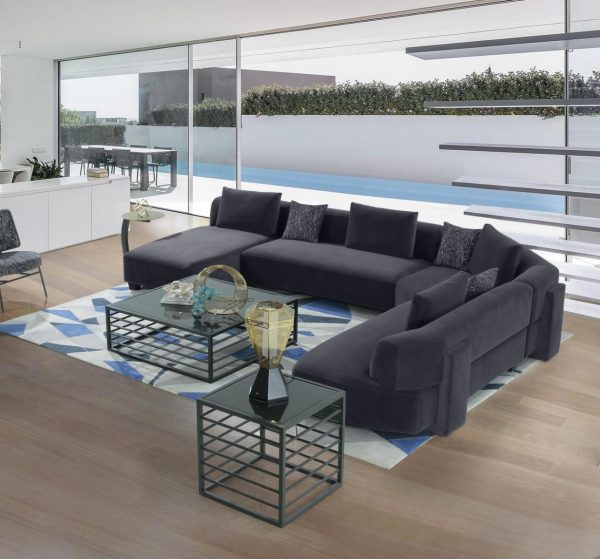 Divani Casa Bayou - Contemporary Grey Velvet U Shaped Sectional Sofa - Image 2